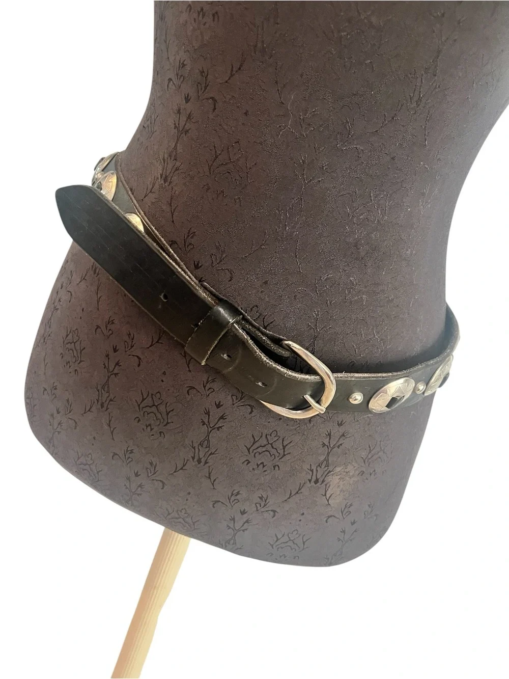 Vintage Black Leather Conch Belt 36” Western Cowboy Southwest